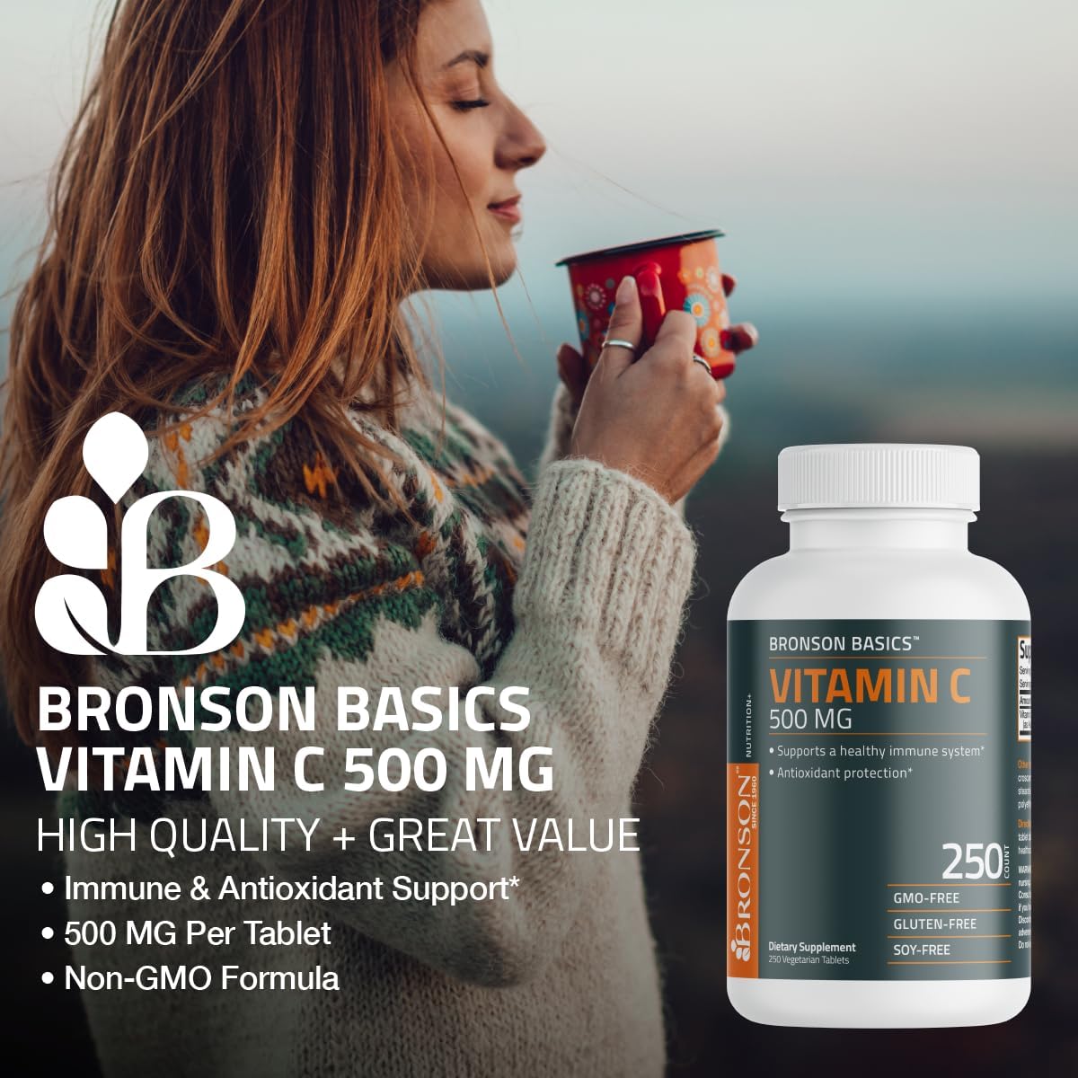 Bronson Vitamin C 500 MG Supports a Healthy Immune System & Antioxidant Protection, Non-GMO, 250 Vegetarian Tablets - PrimeBioHealth - canada supplements