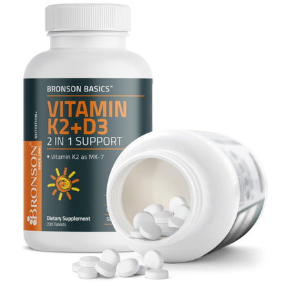 Bronson Vitamin K2 D3 (MK7) Supplement Non-GMO Formula Vitamin D3 5000IU (125 mcg) & 90 mcg K2 MK-7, Easy to Swallow D & K Complex, 120 Tablets - PrimeBioHealth - canada supplements