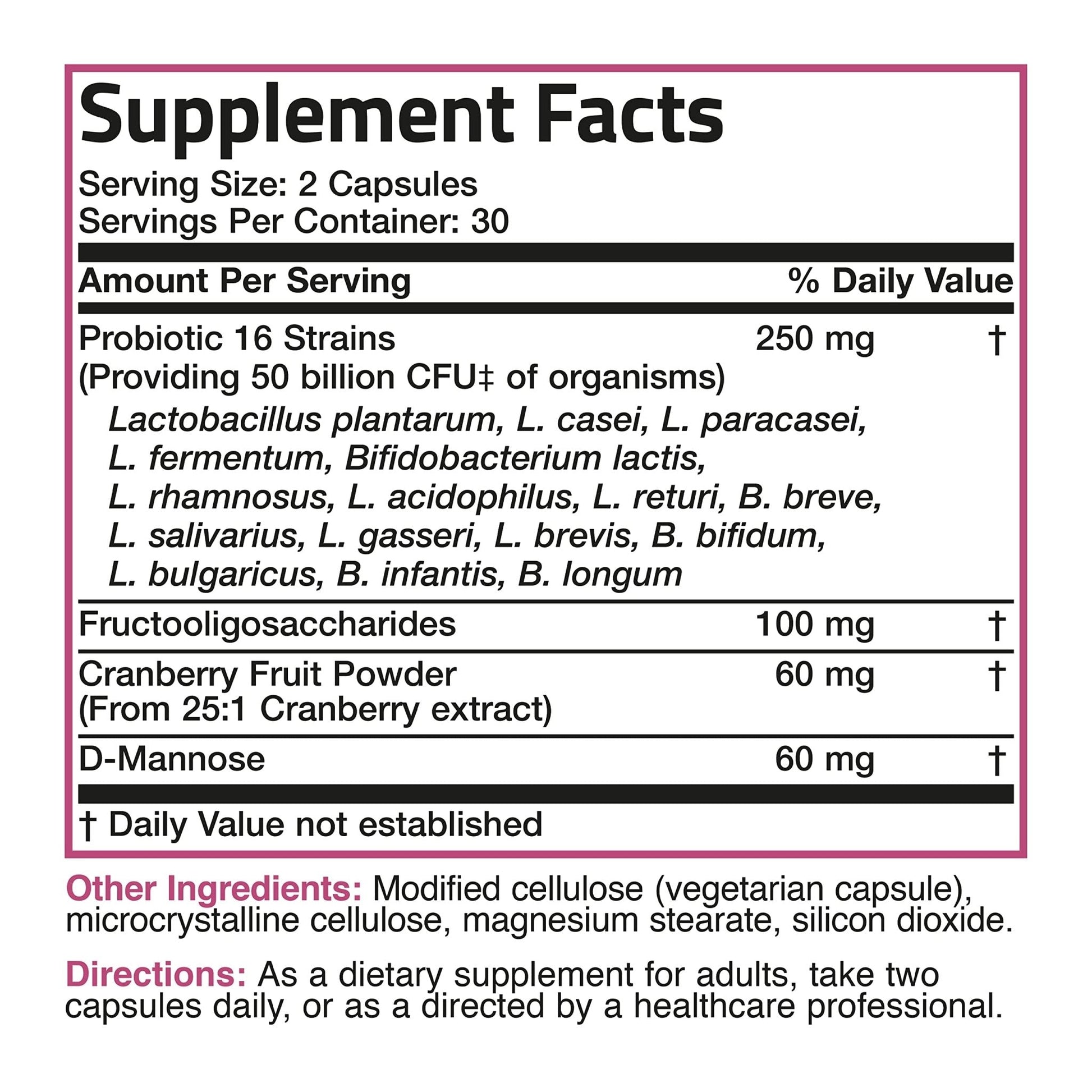 Bronson Women's Probiotic 50 Billion CFU + Prebiotic with Cranberry & D-Mannose – Vaginal Health, Healthy Digestion, Immune Function and Urinary Tract Support, Non-GMO, 60 Vegetarian Capsules - PrimeBioHealth - canada supplements