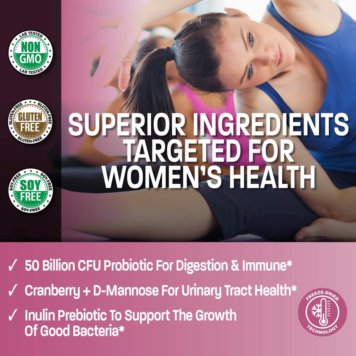 Bronson Women's Probiotic 50 Billion CFU + Prebiotic with Cranberry & D-Mannose – Vaginal Health, Healthy Digestion, Immune Function and Urinary Tract Support, Non-GMO, 60 Vegetarian Capsules - PrimeBioHealth - canada supplements