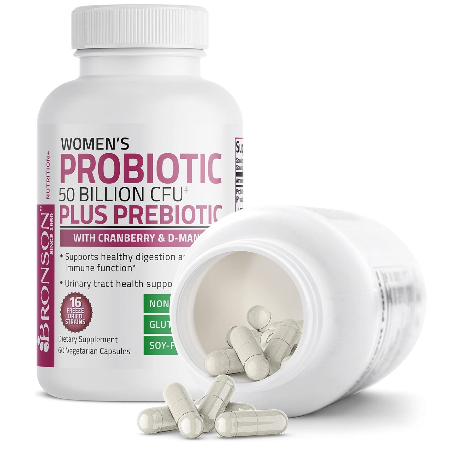 Bronson Women's Probiotic 50 Billion CFU + Prebiotic with Cranberry & D-Mannose – Vaginal Health, Healthy Digestion, Immune Function and Urinary Tract Support, Non-GMO, 60 Vegetarian Capsules - PrimeBioHealth - canada supplements