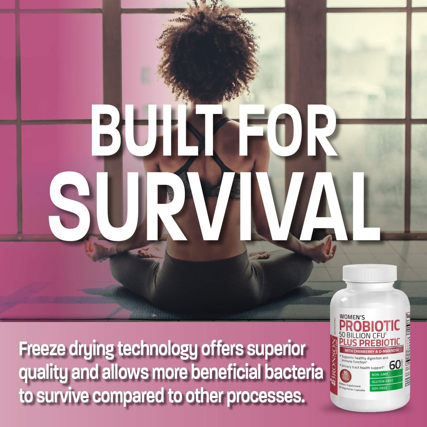 Bronson Women's Probiotic 50 Billion CFU + Prebiotic with Cranberry & D-Mannose – Vaginal Health, Healthy Digestion, Immune Function and Urinary Tract Support, Non-GMO, 60 Vegetarian Capsules - PrimeBioHealth - canada supplements