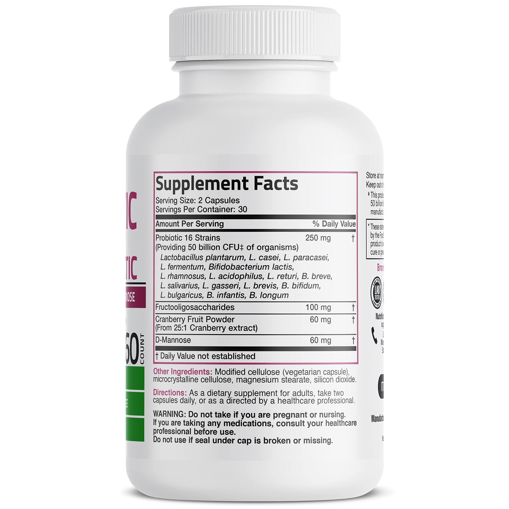 Bronson Women's Probiotic 50 Billion CFU + Prebiotic with Cranberry & D-Mannose – Vaginal Health, Healthy Digestion, Immune Function and Urinary Tract Support, Non-GMO, 60 Vegetarian Capsules - PrimeBioHealth - canada supplements