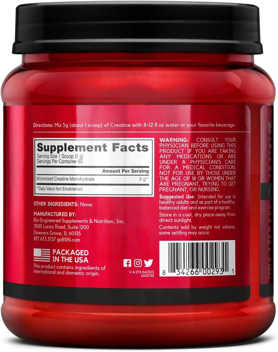BSN Micronized Creatine Monohydrate Powder, Unflavored Creatine Powder, Micronized, Supports Muscle Building, Supports Muscle Strength, Gym Supplement - PrimeBioHealth - canada supplements