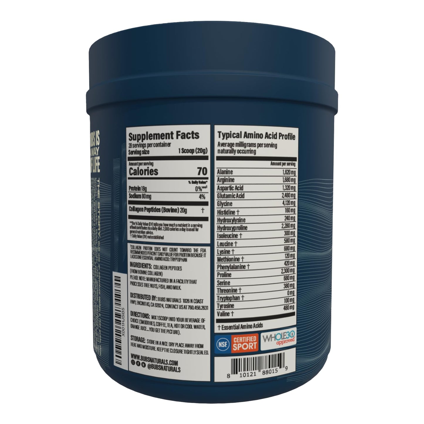 BUBS Naturals Collagen Peptides Powder, Collagen for Women & Men, Hydrolyzed Peptides, Unflavored Pasture Raised Grass Fed, Paleo Keto Friendly - PrimeBioHealth - canada supplements