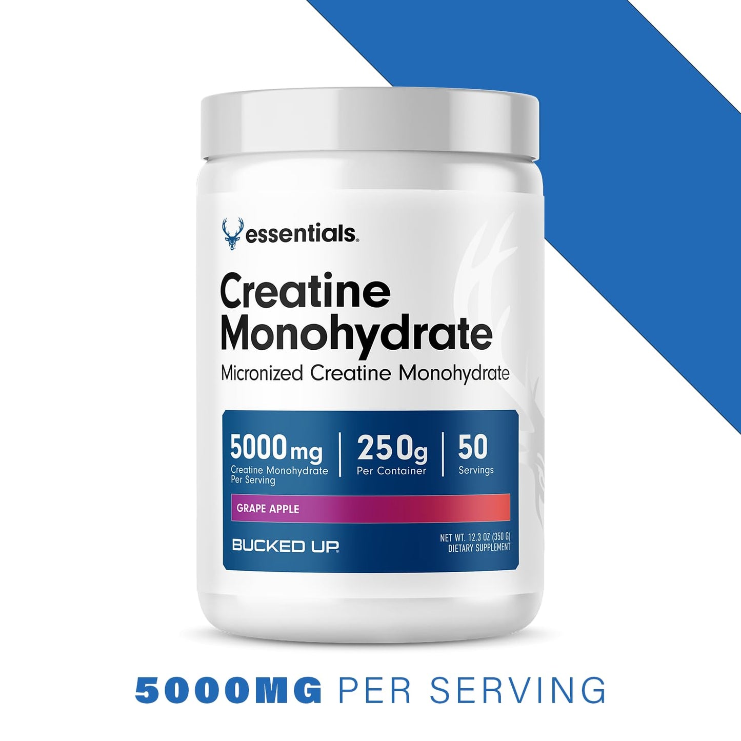 Bucked Up Grape Apple Creatine for Women and Men - Easy to Mix Vegetarian - Flavored Creatine Monohydrate Powder - Made in USA - 5G Per Serving - 50 Servings - 250 Grams Per Container - PrimeBioHealth - canada supplements
