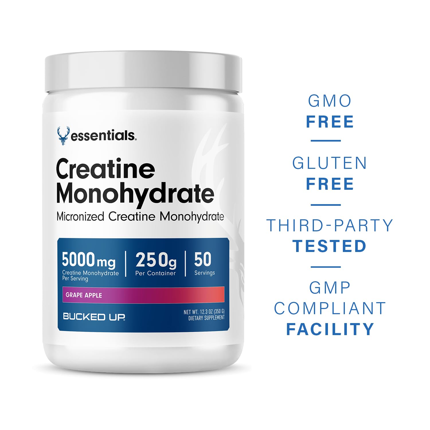 Bucked Up Grape Apple Creatine for Women and Men - Easy to Mix Vegetarian - Flavored Creatine Monohydrate Powder - Made in USA - 5G Per Serving - 50 Servings - 250 Grams Per Container - PrimeBioHealth - canada supplements