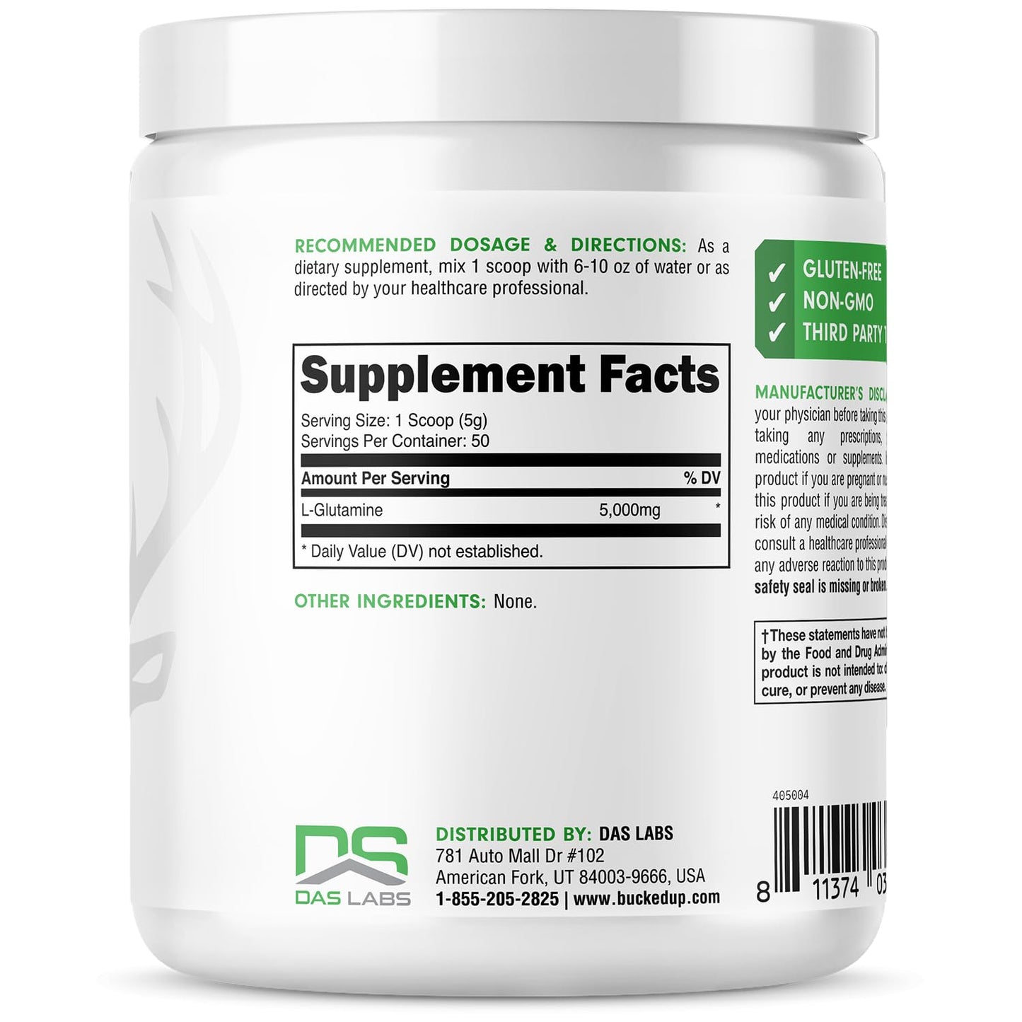 Bucked Up L-Glutamine (5000mg), Essentials (50 Servings, 250 Grams) - PrimeBioHealth - canada supplements
