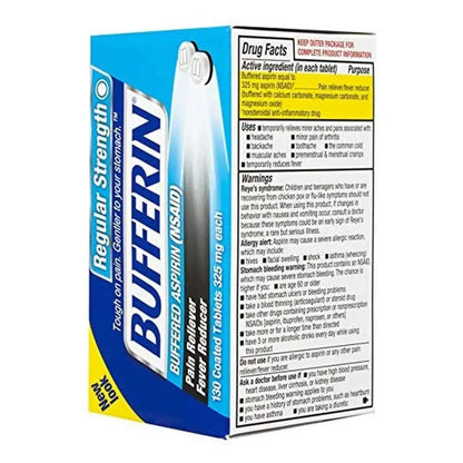 Bufferin Buffered Aspirin (NSAID) Coated Tablets Pain Reliever/Fever Reducer 130 ea (Pack of 3) - PrimeBioHealth - canada supplements