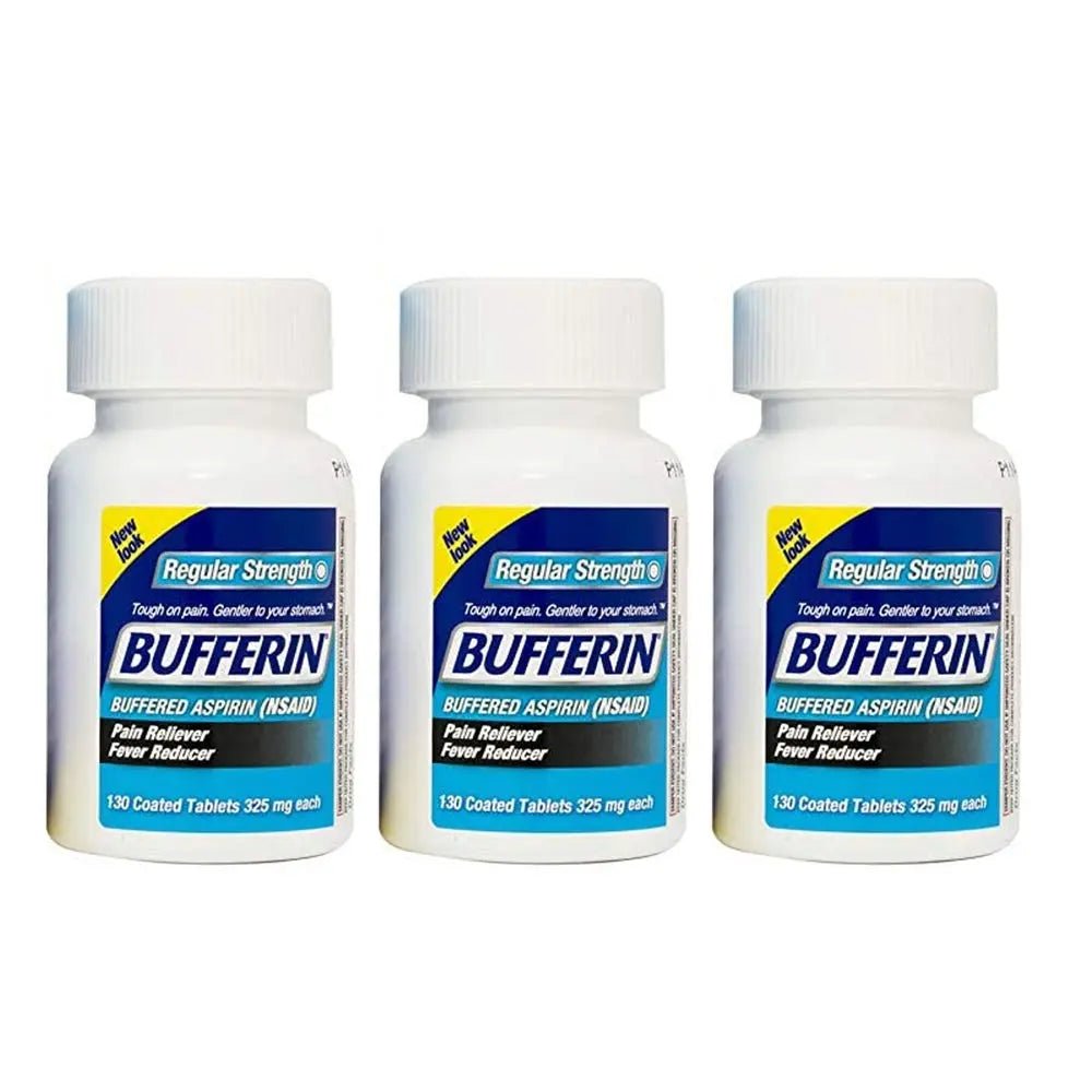 Bufferin Buffered Aspirin (NSAID) Coated Tablets Pain Reliever/Fever Reducer 130 ea (Pack of 3) - PrimeBioHealth - canada supplements