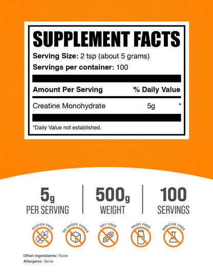 BulkSupplements.com Creatine Monohydrate Powder - Micronized Creatine Powder, Unflavored - Pure & Gluten Free, 5g per Serving, 500g (1.1 lbs) (Pack of 1) - PrimeBioHealth - canada supplements