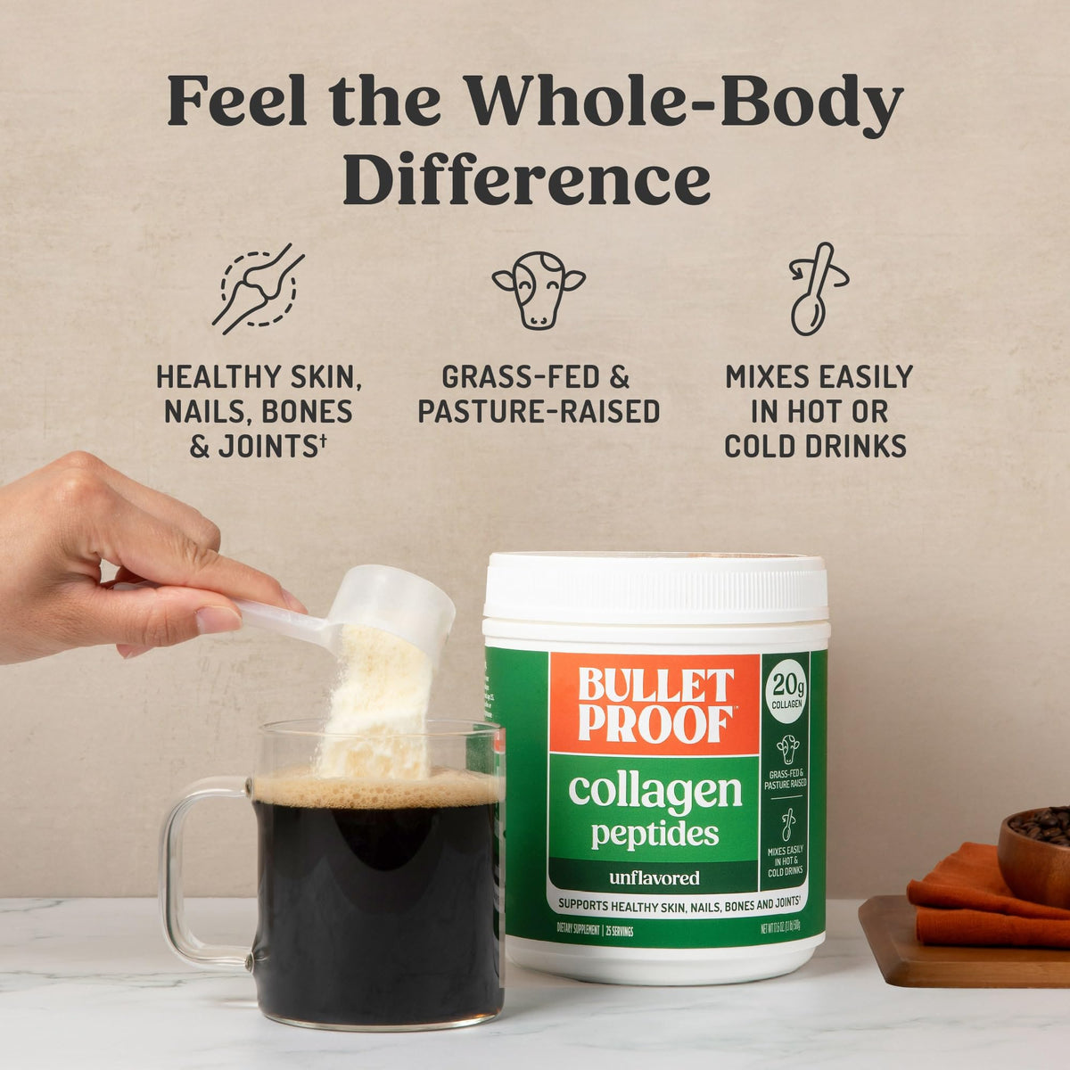 Bulletproof Unflavored Collagen Peptides Powder, 20g Grass-Fed Collagen Protein and Amino Acids for Skin - PrimeBioHealth - canada supplements