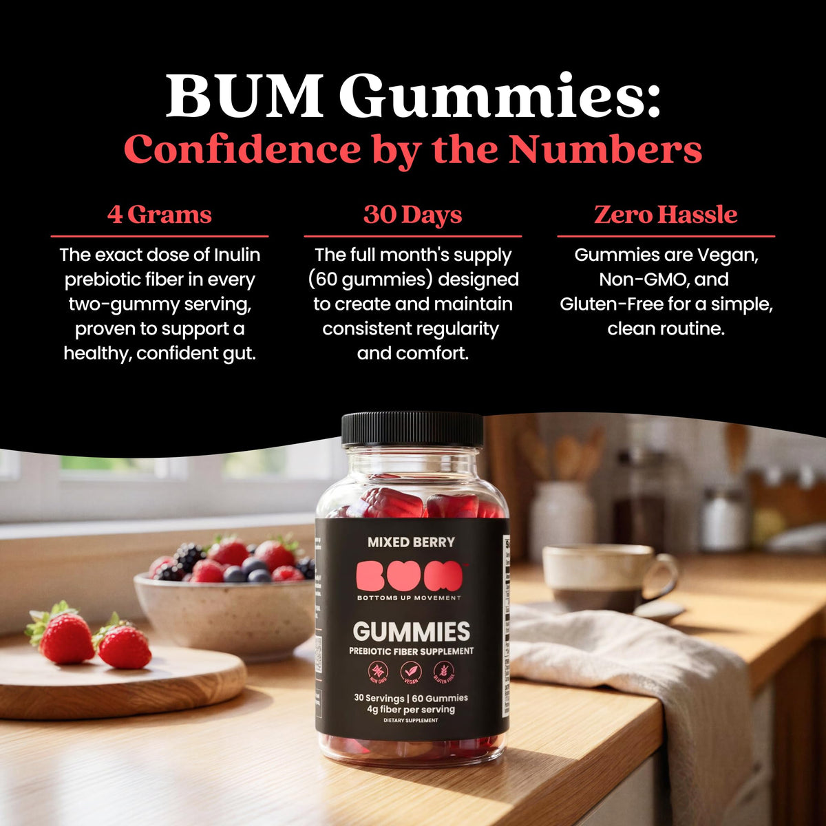 Bum Prebiotic Fiber Supplement for Men - Chicory Root Inulin Prebiotic Fiber Gummies for Men for Peachy Digestive Health, Regularity & Boating Relief - PrimeBioHealth - canada supplements