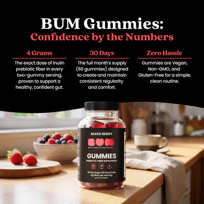 Bum Prebiotic Fiber Supplement for Men - Chicory Root Inulin Prebiotic Fiber Gummies for Men for Peachy Digestive Health, Regularity & Boating Relief - PrimeBioHealth - canada supplements