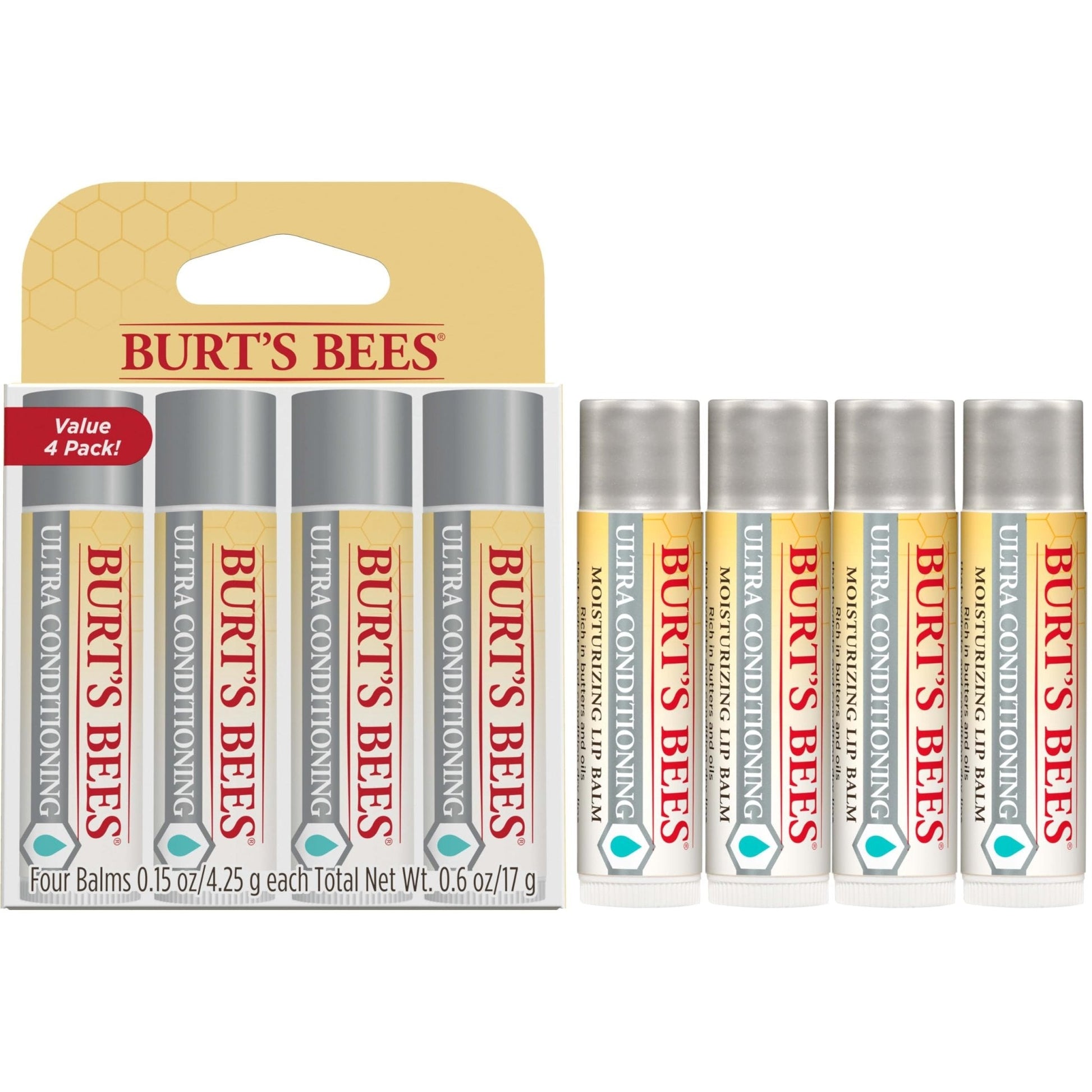 Burt's Bees Lip Balm, Moisturizing Lip Care, 100% Natural Origin, Ultra Conditioning with Shea, Cocoa & Kokum Butter (4 Pack) - PrimeBioHealth - canada supplements