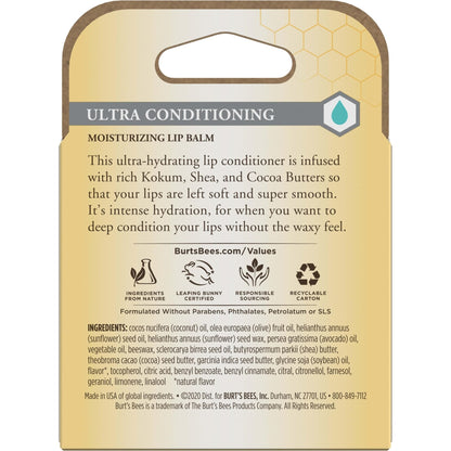 Burt's Bees Lip Balm, Moisturizing Lip Care, 100% Natural Origin, Ultra Conditioning with Shea, Cocoa & Kokum Butter (4 Pack) - PrimeBioHealth - canada supplements