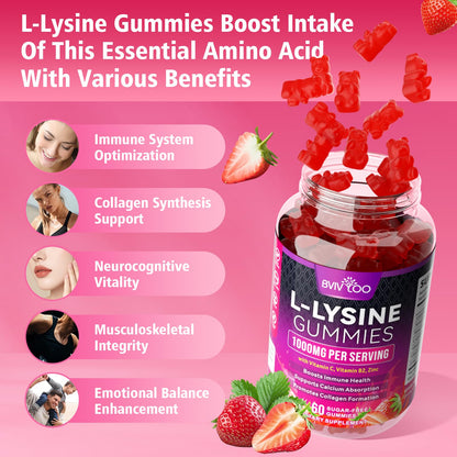 BVIVLOO L-Lysine 1000mg Gummies for Immune Support & Skin Health - High Potency Vegan Gummies, Sugar-Free, Natural Berry Flavor, Gluten-Free Chewable Supplement - PrimeBioHealth - canada supplements