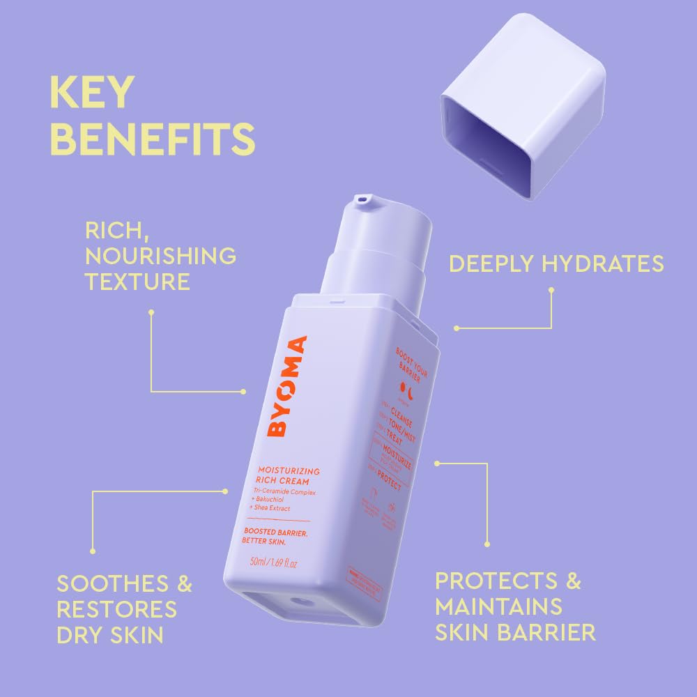 BYOMA Moisturizing Rich Cream - Barrier Repair Cream Face Lotion with Bakuchiol & Shea Extract - Ceramide Face Moisturizer for Dry Skin - PrimeBioHealth - canada supplements