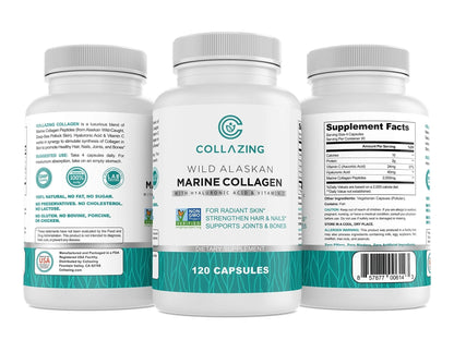 C COLLAZING - Alaskan Wild-Caught Marine Collagen Peptides with Hyaluronic Acid & Vitamin C - Supports Skin, Hair, Nails, Joints & Bones - Type 1 & 3 Collagen - PrimeBioHealth - canada supplements