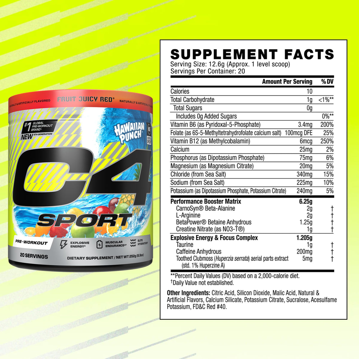 C4 Sport Pre Workout Powder - NSF Certified for Sport - Elite Hydration - 200mg Caffeine + Creatine + Beta-Alanine - Electrolytes and Energy Supplement - PrimeBioHealth - canada supplements