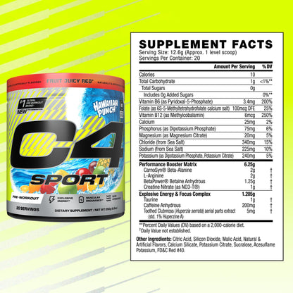C4 Sport Pre Workout Powder - NSF Certified for Sport - Elite Hydration - 200mg Caffeine + Creatine + Beta-Alanine - Electrolytes and Energy Supplement - PrimeBioHealth - canada supplements