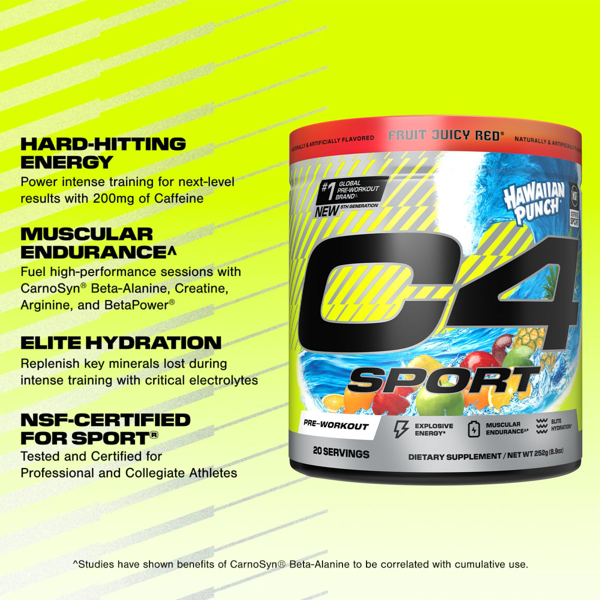 C4 Sport Pre Workout Powder - NSF Certified for Sport - Elite Hydration - 200mg Caffeine + Creatine + Beta-Alanine - Electrolytes and Energy Supplement - PrimeBioHealth - canada supplements
