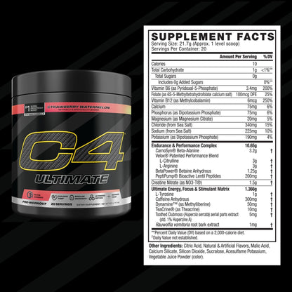 C4 Ultimate Pre Workout Powder Watermelon - Sugar Free Preworkout Energy Supplement for Men & Women - 300mg Caffeine + 3.2g Beta Alanine - PrimeBioHealth - canada supplements