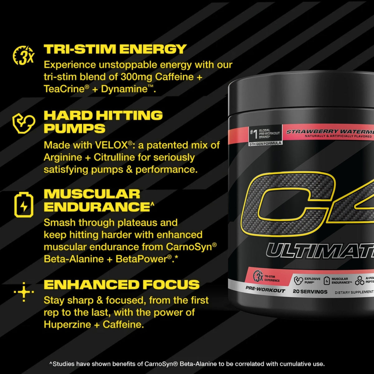 C4 Ultimate Pre Workout Powder Watermelon - Sugar Free Preworkout Energy Supplement for Men & Women - 300mg Caffeine + 3.2g Beta Alanine - PrimeBioHealth - canada supplements