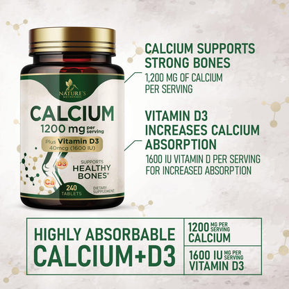 Calcium 1200 mg with Vitamin D3 - Per Serving - Bone Health Supplement - Vitamin D & Calcium Supplements for Women & Men - Bone Strength Support - PrimeBioHealth - canada supplements