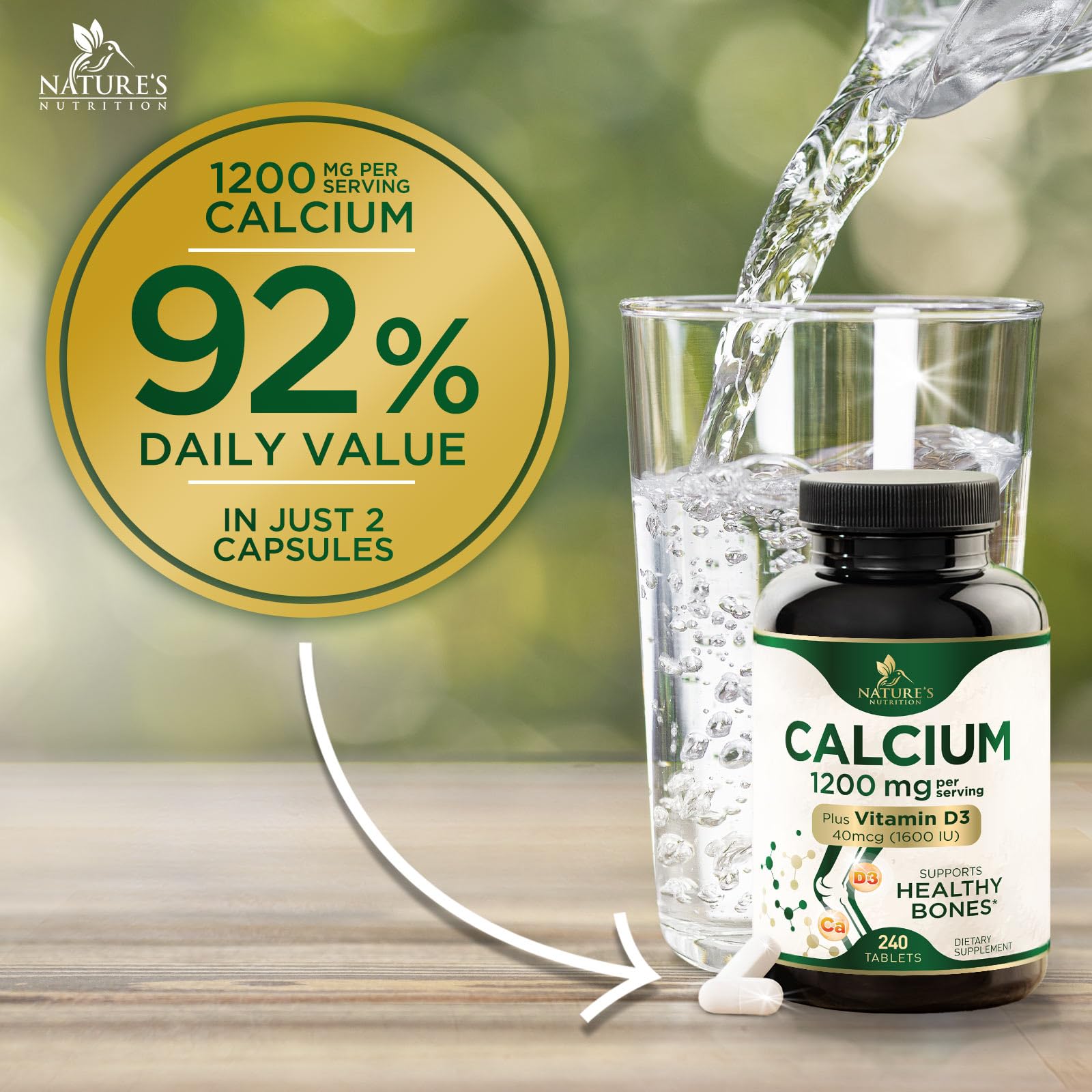 Calcium 1200 mg with Vitamin D3 - Per Serving - Bone Health Supplement - Vitamin D & Calcium Supplements for Women & Men - Bone Strength Support - PrimeBioHealth - canada supplements