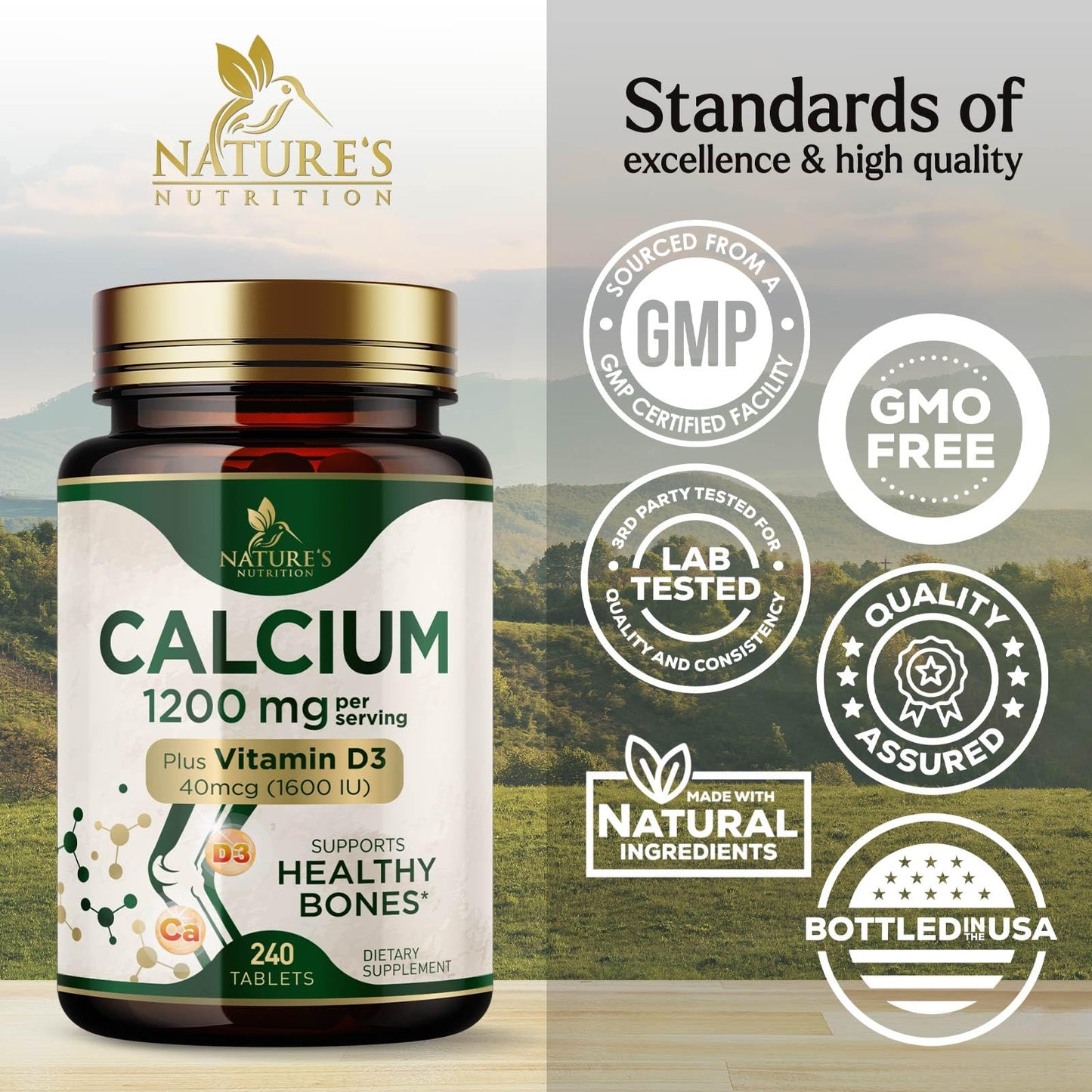 Calcium 1200 mg with Vitamin D3 - Per Serving - Bone Health Supplement - Vitamin D & Calcium Supplements for Women & Men - Bone Strength Support - PrimeBioHealth - canada supplements