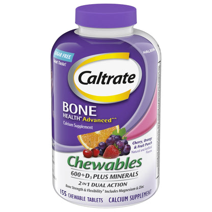 Caltrate Chewables 600 +D3 Plus Minerals Calcium and Vitamin D, Sugar Free, Cherry, Orange and Fruit Punch, 155 count - PrimeBioHealth - canada supplements