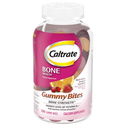 Caltrate Gummy Bites 500 mg Calcium and Vitamin D Supplement, Black Cherry, Strawberry, Orange - 100 Count - PrimeBioHealth - canada supplements