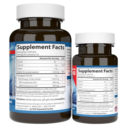 Carlson - Super Omega-3 Gems, 1200 mg Omega-3 Fatty Acids with EPA and DHA, Wild-Caught Norwegian Supplement, Sustainably Sourced Fish Oil Capsules, - PrimeBioHealth - canada supplements