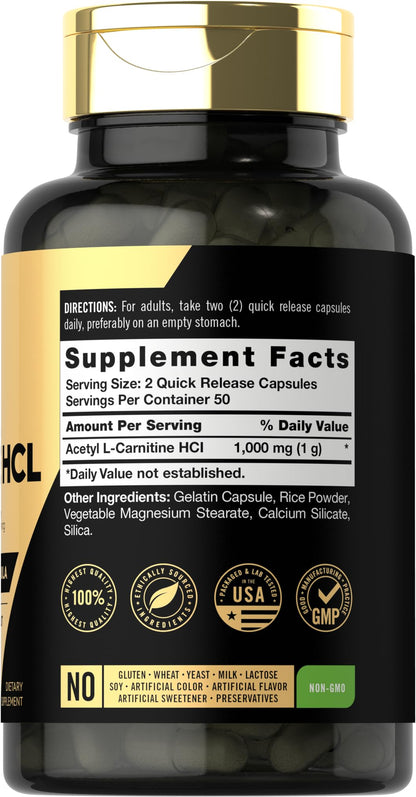 Carlyle Acetyl L-Carnitine HCL | 1000mg | 100 Capsules | Advanced Athlete Formula | Pre-Workout Supplement | Non-GMO & Gluten Free - PrimeBioHealth - canada supplements