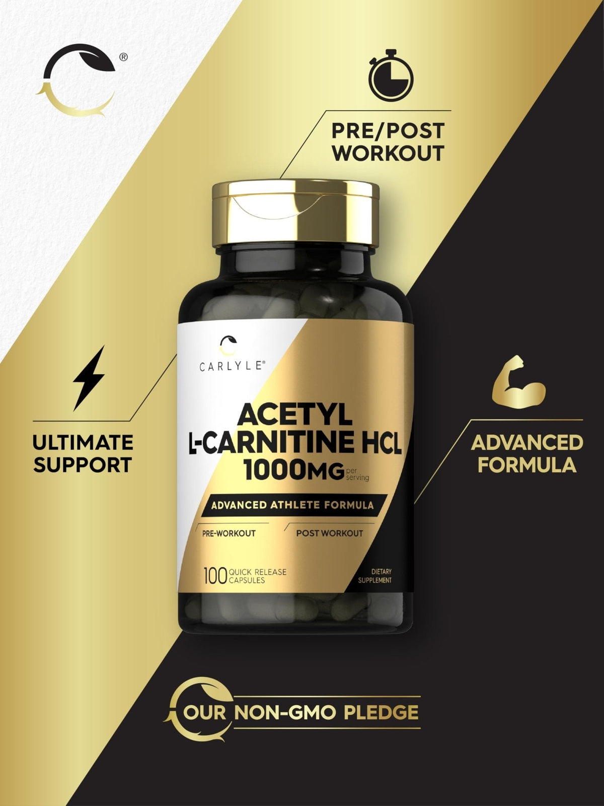 Carlyle Acetyl L-Carnitine HCL | 1000mg | 100 Capsules | Advanced Athlete Formula | Pre-Workout Supplement | Non-GMO & Gluten Free - PrimeBioHealth - canada supplements