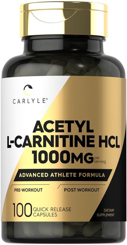 Carlyle Acetyl L-Carnitine HCL | 1000mg | 100 Capsules | Advanced Athlete Formula | Pre-Workout Supplement | Non-GMO & Gluten Free - PrimeBioHealth - canada supplements