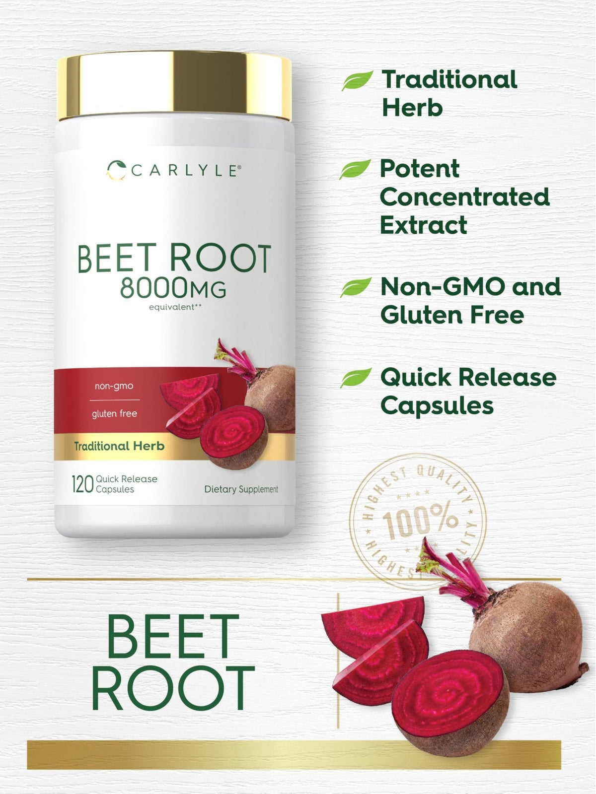 Carlyle Beet Root Capsules | 120 Count | Quick Release Capsules | Non-GMO and Gluten Free Supplement - PrimeBioHealth - canada supplements