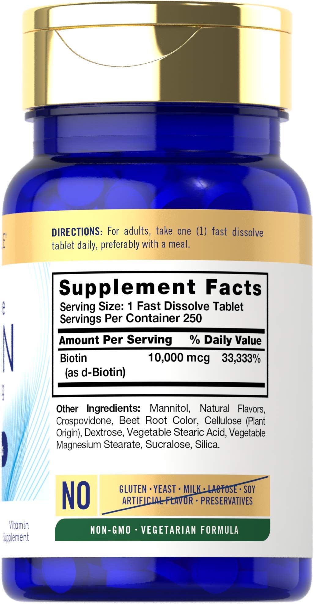 Carlyle Biotin 10000mcg | 250 Fast Dissolve Tablets | Max Strength | Vegetarian, Non-GMO, Gluten Free Supplement - PrimeBioHealth - canada supplements