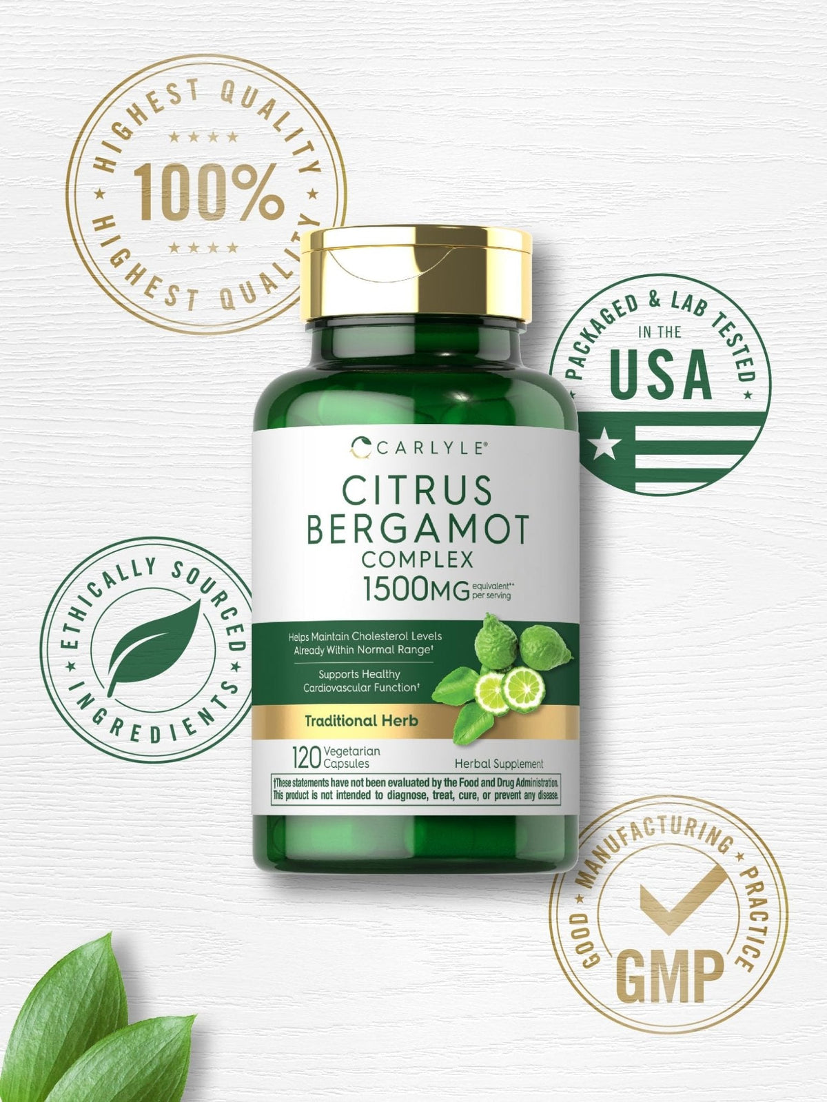 Carlyle Citrus Bergamot Supplement | Extract Complex | 120 Capsules | Non-GMO, Gluten Free - PrimeBioHealth - canada supplements