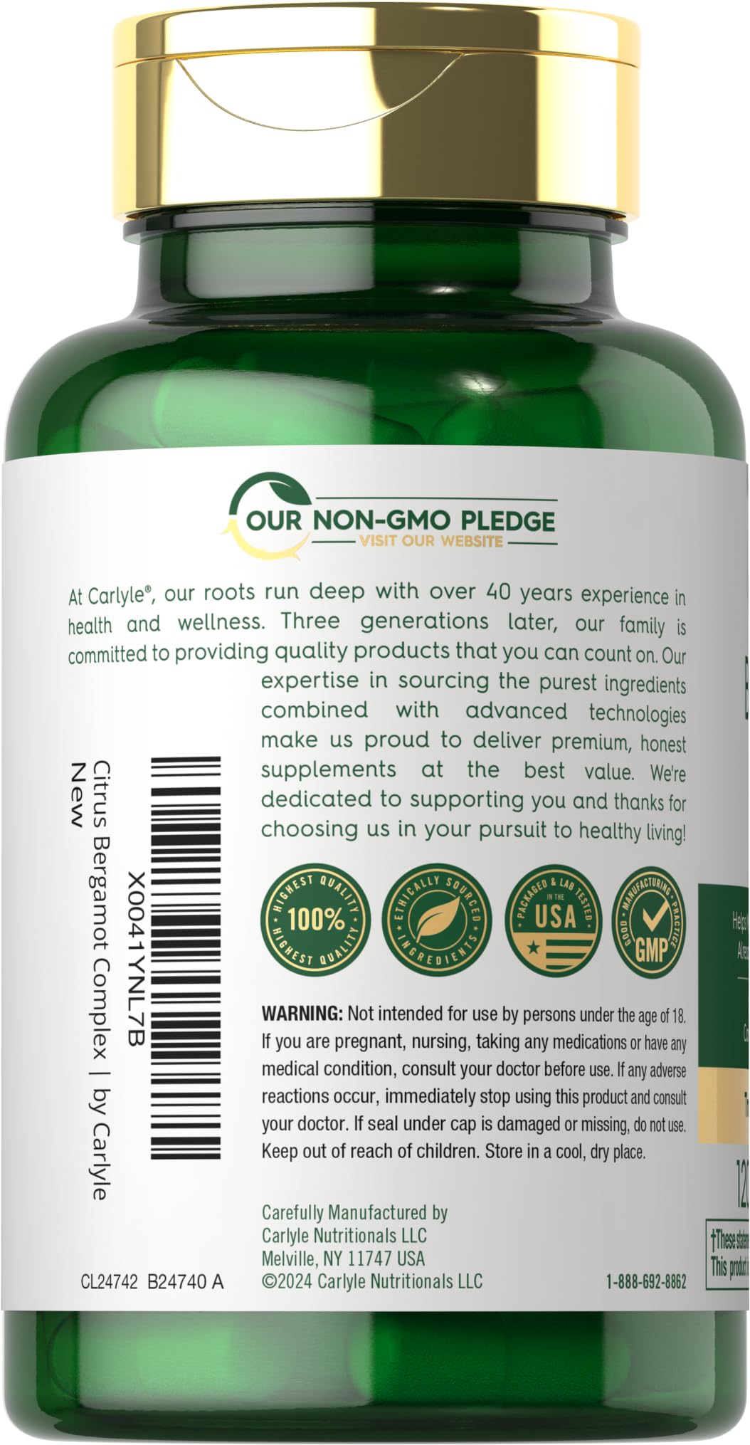 Carlyle Citrus Bergamot Supplement | Extract Complex | 120 Capsules | Non-GMO, Gluten Free - PrimeBioHealth - canada supplements