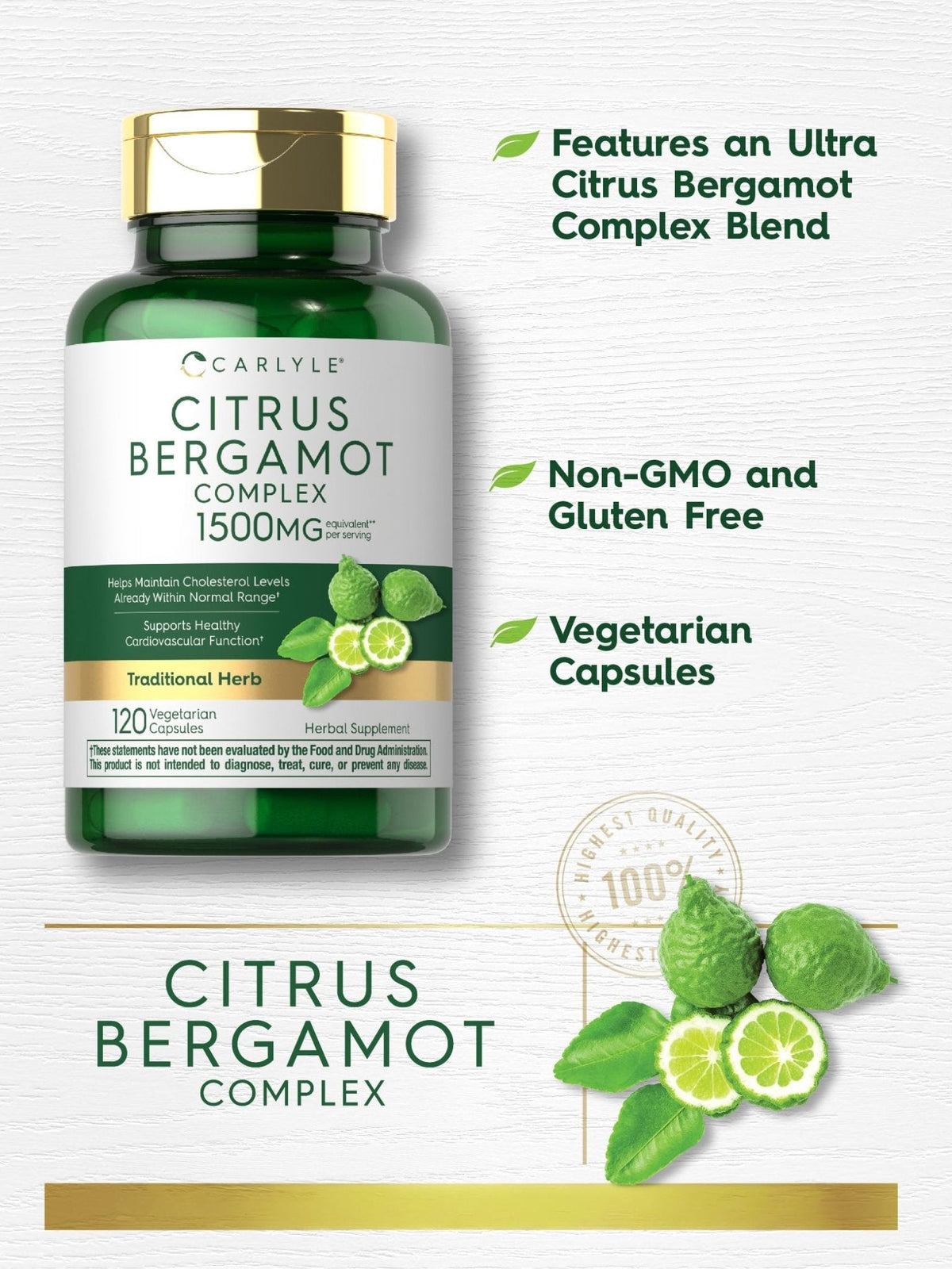 Carlyle Citrus Bergamot Supplement | Extract Complex | 120 Capsules | Non-GMO, Gluten Free - PrimeBioHealth - canada supplements