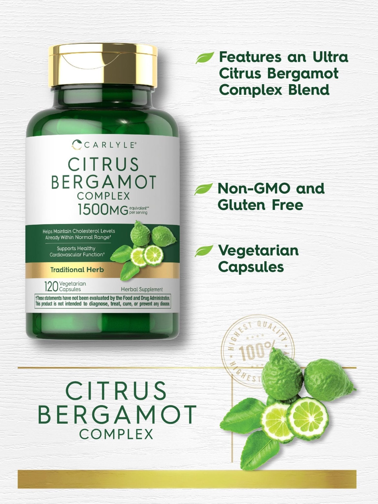 Carlyle Citrus Bergamot Supplement | Extract Complex | 120 Capsules | Non-GMO, Gluten Free - PrimeBioHealth - canada supplements