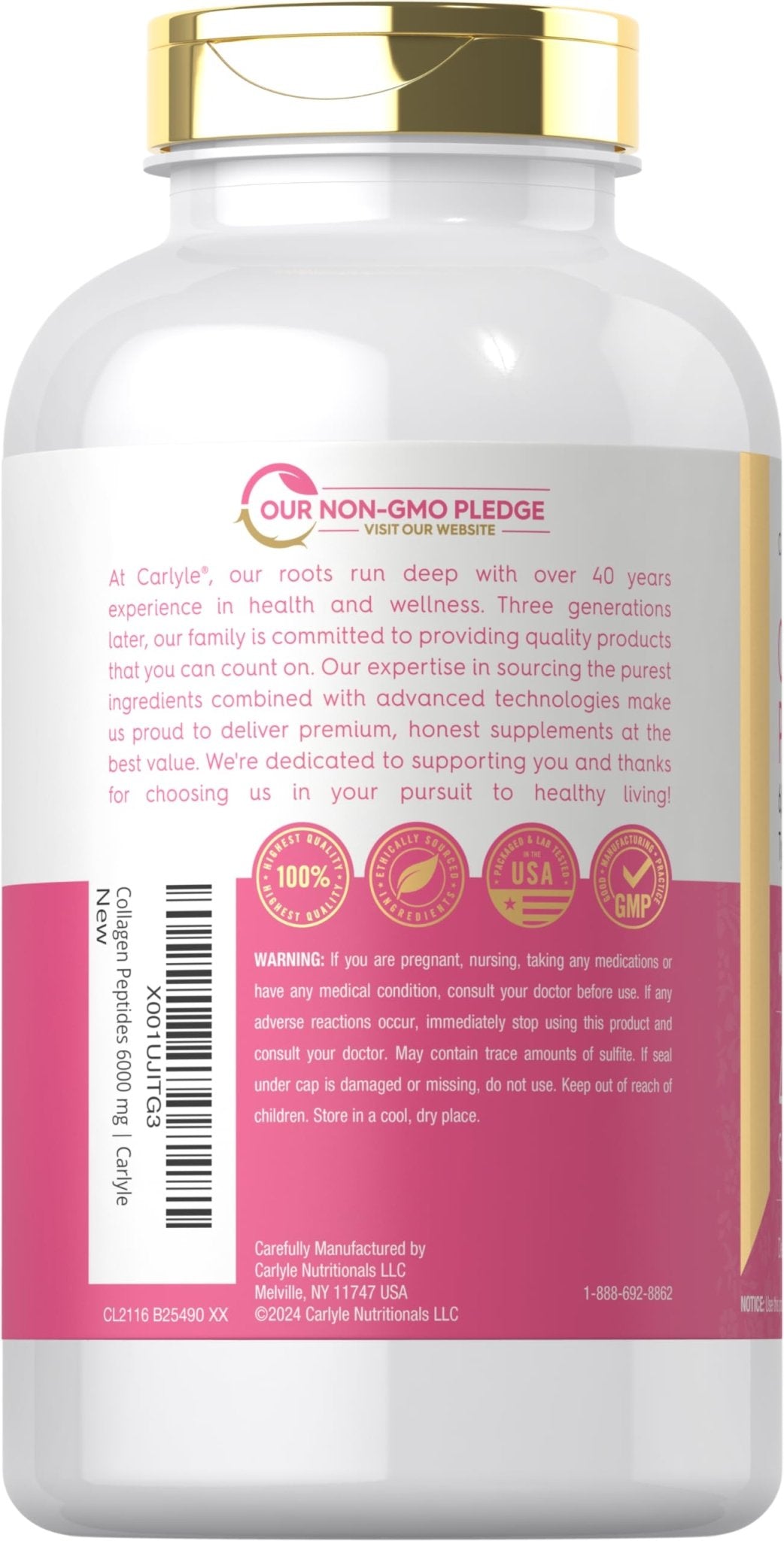 Carlyle Collagen Peptides 6000mg | 400 Caplets | with Vitamin C | Type 1 and 3 | Non-GMO, Gluten Free, Grass Fed Supplement - PrimeBioHealth - canada supplements