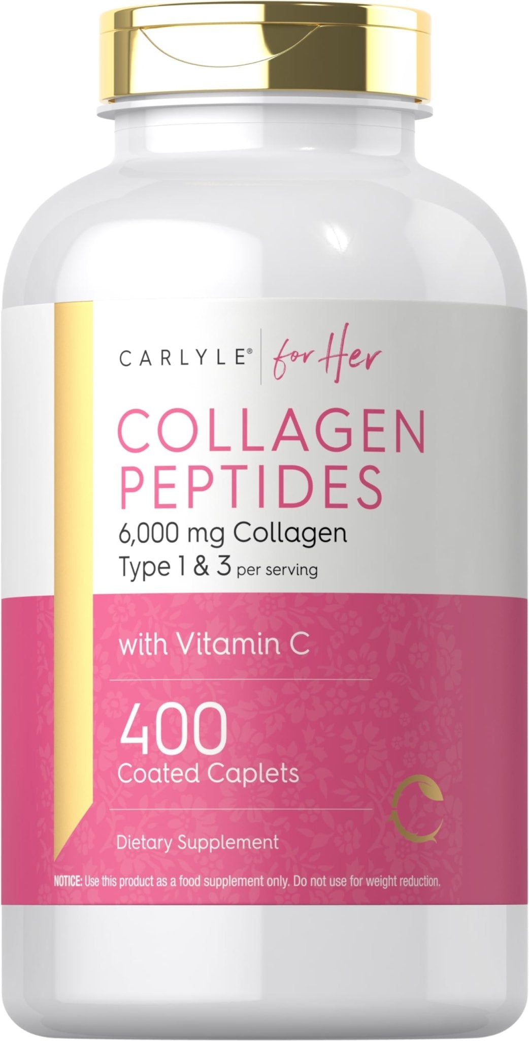 Carlyle Collagen Peptides 6000mg | 400 Caplets | with Vitamin C | Type 1 and 3 | Non-GMO, Gluten Free, Grass Fed Supplement - PrimeBioHealth - canada supplements