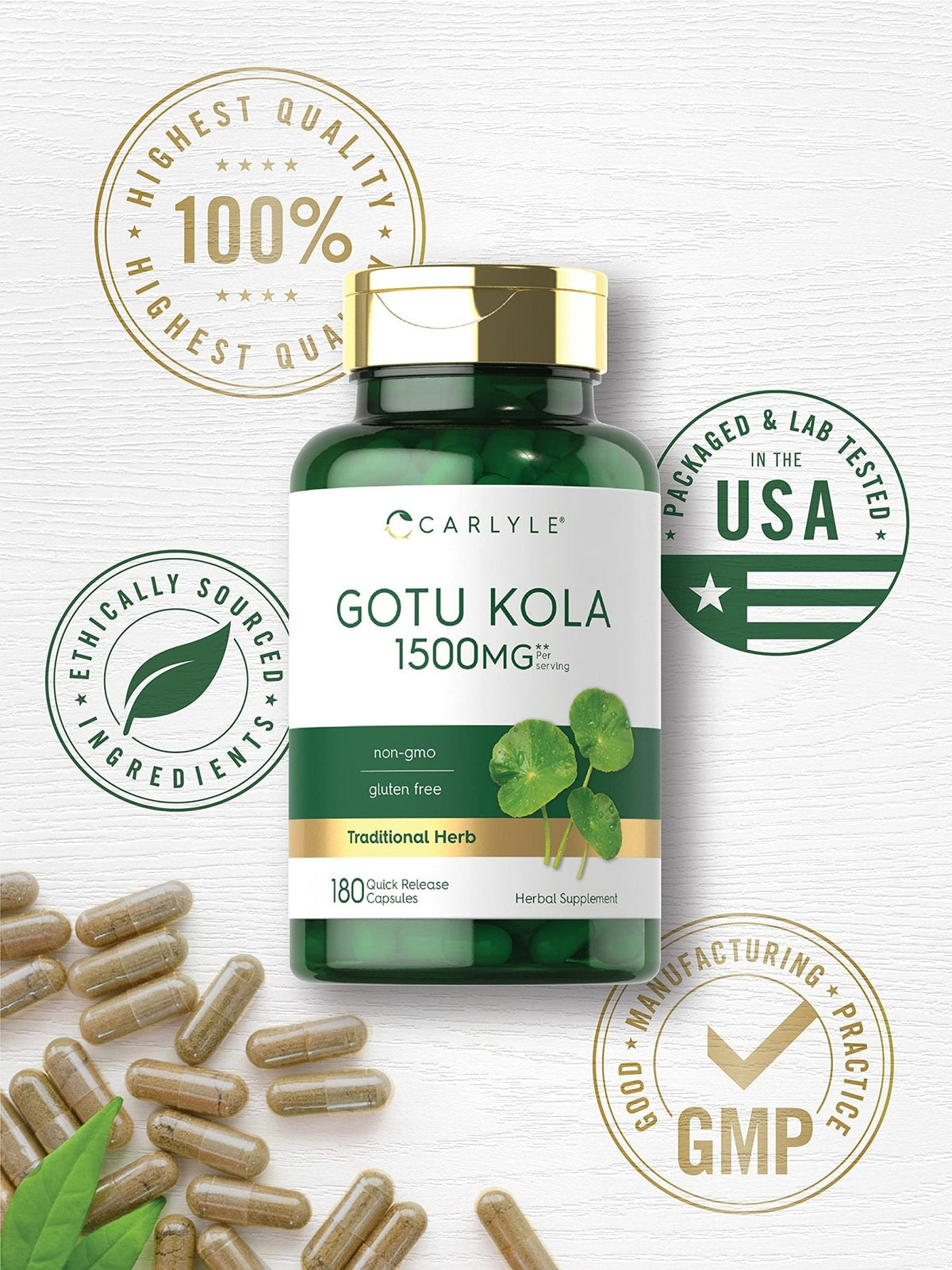 Carlyle Gotu Kola Capsules | 180 Count | Non-GMO, Gluten Free | Traditional Herb Extract - PrimeBioHealth - canada supplements