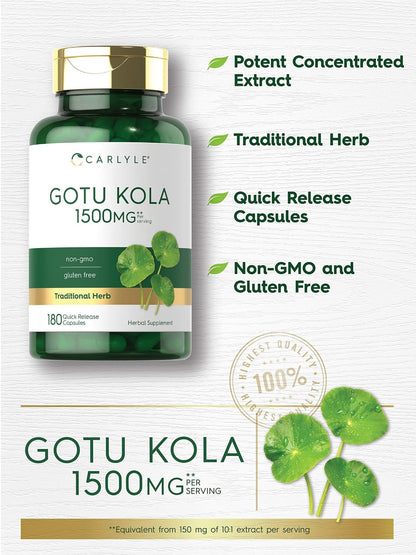 Carlyle Gotu Kola Capsules | 180 Count | Non-GMO, Gluten Free | Traditional Herb Extract - PrimeBioHealth - canada supplements
