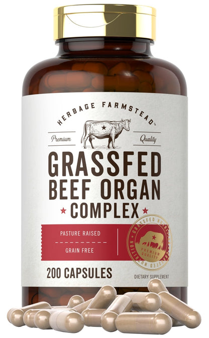 Carlyle Grass Fed Beef Organ Complex | 200 Capsules | Pasture Raised, Grain Free Supplement | with Desiccated Liver, Kidney, Pancreas, Heart, Spleen - PrimeBioHealth - canada supplements