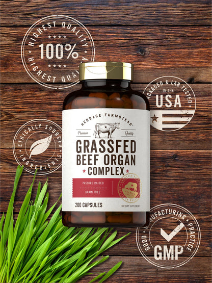 Carlyle Grass Fed Beef Organ Complex | 200 Capsules | Pasture Raised, Grain Free Supplement | with Desiccated Liver, Kidney, Pancreas, Heart, Spleen - PrimeBioHealth - canada supplements