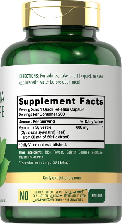 Carlyle Gymnema Sylvestre Capsules | 200 Count | Non-GMO and Gluten Free Supplement - PrimeBioHealth - canada supplements